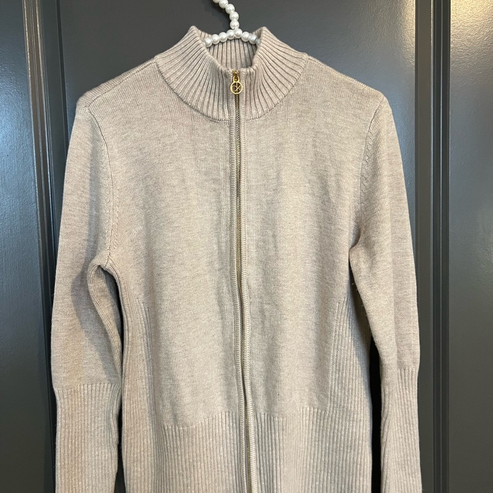 Calvin Klein Beige Women's Fitted Zip-Up Cardigan